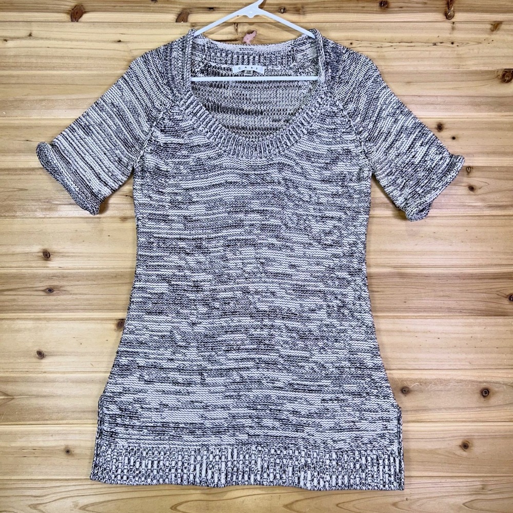 Cabi Sweater Womens XS Black and White Marled Knit Short Sleeve Tunic Sweater